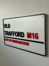 Old Trafford Road Sign 3D Wall Art – 24cm x 15cm – Manchester Street Sign Décor