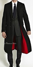 Mens Black Wool Long Covert Overcoat Warm Winter Mod Cashmere Coat Velvet Collar