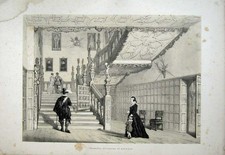 Original Old Antique Print View Principal Staircase Hatfield House England Nash