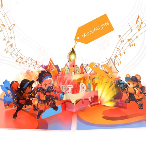 Musical birthday card - card, 3d