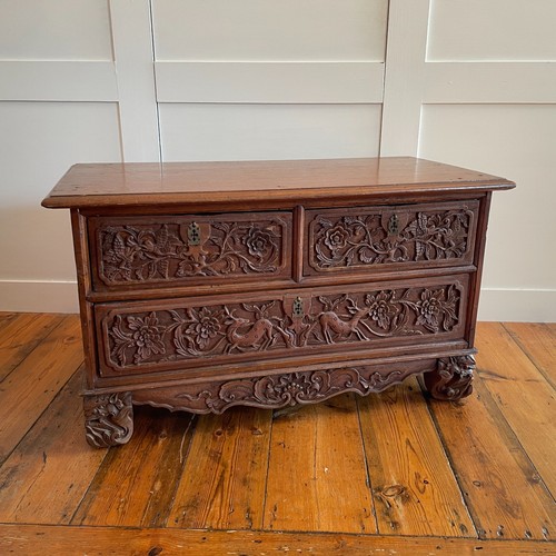 Carved teak chest - carved,