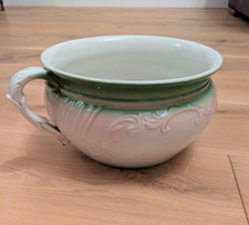 Vintage chamber pot pink tinge with green glaze rim