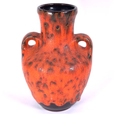 West German Fat Lava Vase Orange Carstens Tönnieshof Ceramic Urn Handled Vintage