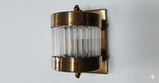 Wall Sconce Lamp Fixture 1 Pc Antique Art Deco Brass & Glass Rod Ship Light.
