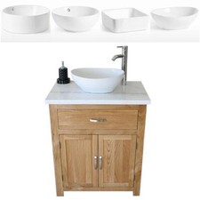 Bathroom Vanity Unit Oak Cabinet Wash Stand White Marble & Ceramic Basin 502
