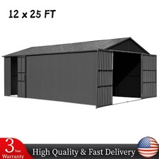 12x25 Outdoor Heavy-Duty Metal Garage Shed Carport Car Shelter with Double Doors