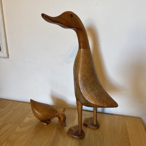 Large wooden duck and duckling - duck,