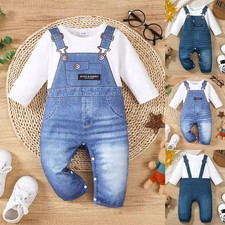 Newborn Baby Boys Jumpsuit Playsuit Kids Romper Tops Long Pants Clothes Suits