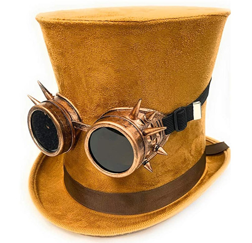 Steampunk brown top hat with - top,