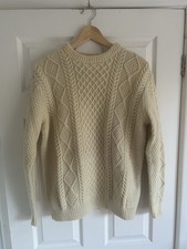 Vintage Aran Cable Knit Chunky Hand Knit Jumper Wool Off White Cream Size Medium