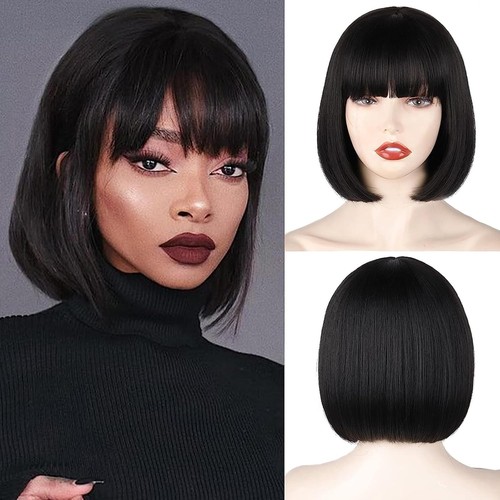Black bob wig with fringe - bob,