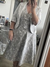 Phase Eight Dress, Jacket & Hatinator Uk12 New Without Tags Toupe/ Grey & White