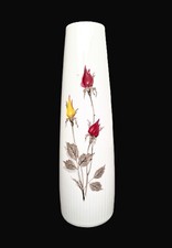 Porcelain Vase White Roses Seltmann Weiden "Monika" 60s 24 cm Romantic