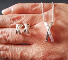 925 Sterling Silver H Samuel Textured CZ Set Kiss Design Necklace & Earrings Set