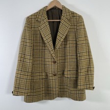 Orvis Blazer Hacking Jacket Sz UK 10 Pure Wool Mustard Houndstooth Check Country