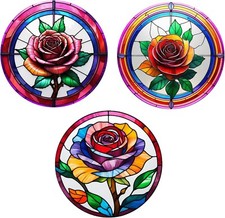 Rose Decorative Stained glass Effect Static cling window Sticker Rainbow Gift