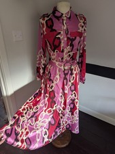 ZARA Pink Chain/Scarf Print Silky Midi Shirt Dress, Belted, Smal💗 8534/215 Vgc