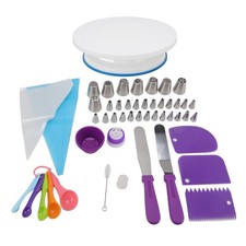 Cake Turntable Set with Piping Nozzles and Silicone Bags Baking Decorating Kit