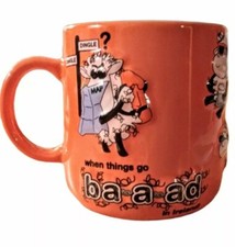 Ireland Coffee Mug John Hinde Sheep Ceramic Embossed Orange 3.5" Funny