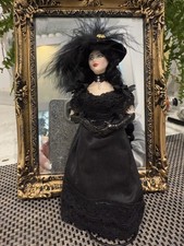 Dolls House Artisan Miniature Woman In Black Dress 1/12 Scale