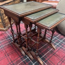 Edwardian style Mahogany Leather Topped nest of tables by Reprodux
