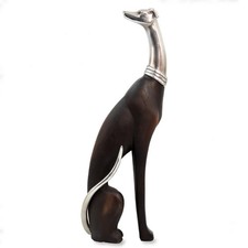 32cm Silver Greyhound Figurine Whippet Sitting Dog Statue Greyhound Dog Ornament