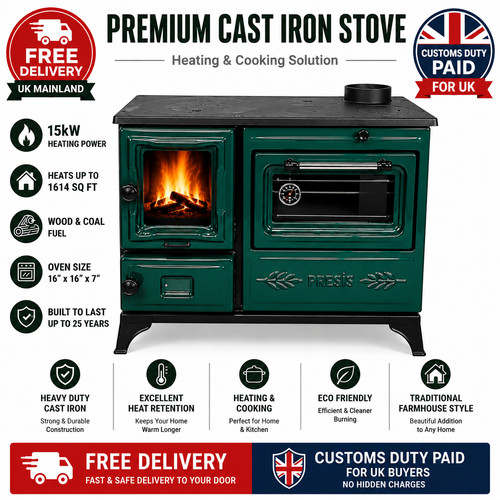 Green cast iron wood burning - iron,