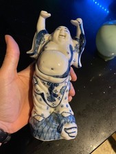 Blue & White Porcelain Laughing Buddha Figure – Anchor Mark