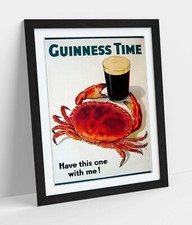 VINTAGE GUINNESS TIME CRAB POSTER, RETRO ADVERT -FRAMED WALL ART PICTURE PRINT