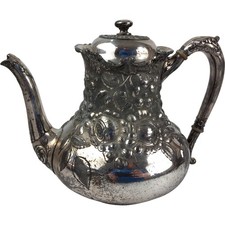 Antique Reed & Barton? Silver Plate Teapot Ornate Floral Design 