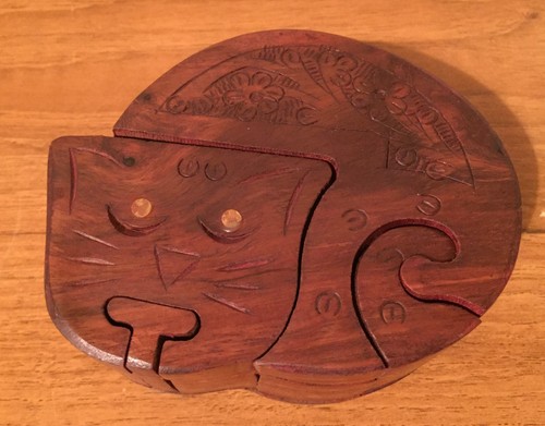Vintage wooden carved cat - vintage,