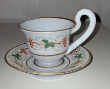 Unusual 19th Century French Opaline Glass Tea Cup Teacup & Saucer 