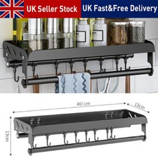 Wall Kitchen Shelf Utensil Hanging Pot Rack Saucepan Pan Organiser Hanger +Hooks