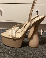 NEW SERGIO TODZI WOMEN PATENT LEATHER STRAP BEIGE PLATFORM HEEL SHOES EU 40 UK 7