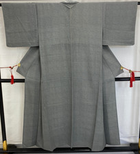 Japanese Vintage Kimono Polyester Gray No Lining Traditional  Length 57in