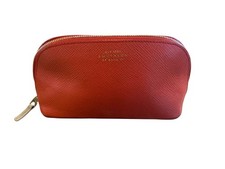 Smythson Red Crossgrain Leather Cosmetic Zipper Pouch