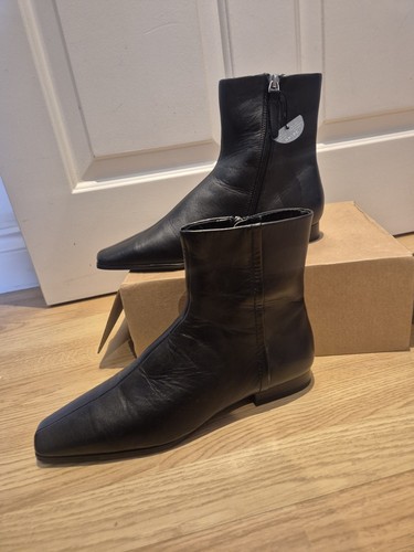 New mango black leather ankle - black,
