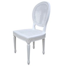 French Style Dining Chair Rustic Chateau Mahogany Wooden Carved White Rattan
