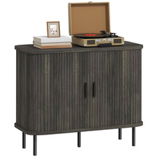 Sideboard Grey 90x40x75cm MDF/Particleboard/Steel Slatted Tambour Doors Storage