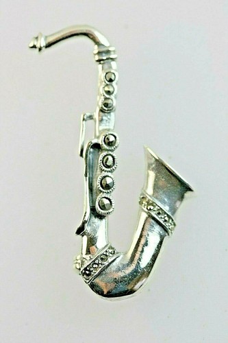 Saxophone silver brooch - silver,