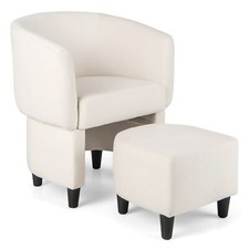 Upholstered Velvet Barrel Chair with Ottoman Modern Club Chair with Footrest