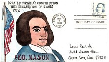 Scott 1858 18 Cents George Mason Herman Maul Hand Painted FDC