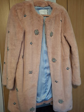 Zara ~Stunning~ Pink Faux Fur Embellished Blogger Favourite Coat Size Large 