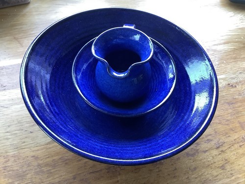 Blue glazed studio pottery - glazed,