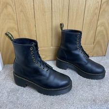 Dr Martens Shriver Hi Doc Black Leather Platform Boots Size UK 6 EU 39