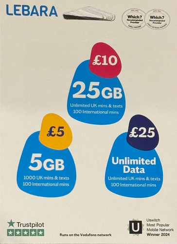 Lebara sim card pay you - as, go
