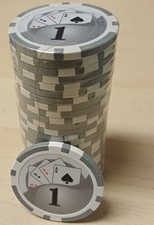 100 x NUMBERED POKER ROULETTE CASINO CHIPS Twist Ying Yang COSTWAY Grey Number 1