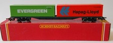 Hornby OO - Bogie Freightliner wagon w Hapag Lloyd & Evergreen Containers VGC