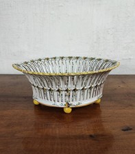 sublime ceramic basket openwork on foot white yellow floral decor multico