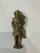 Vintage Brass Metal Scottish Celtic Man In Kilt Bagpipes Scotland Door Knocker